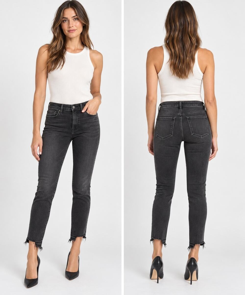 FRAME Le Skinny de Jeanne Crop Black Raw Hem Jeans Size 27